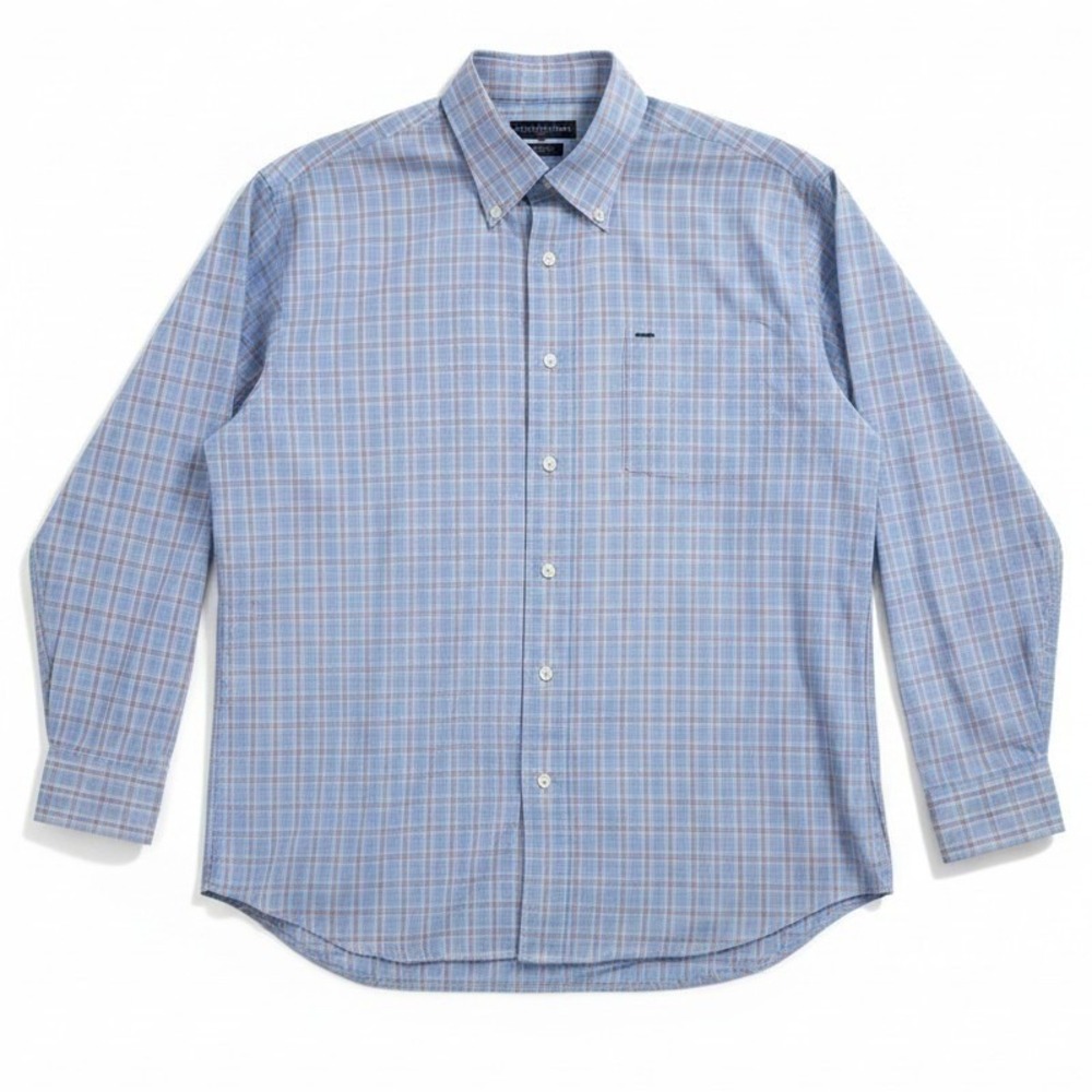 Tommy Hilfiger Men XL Blue Plaid Cotton Button Down Long Sleeve Crest Logo Shirt